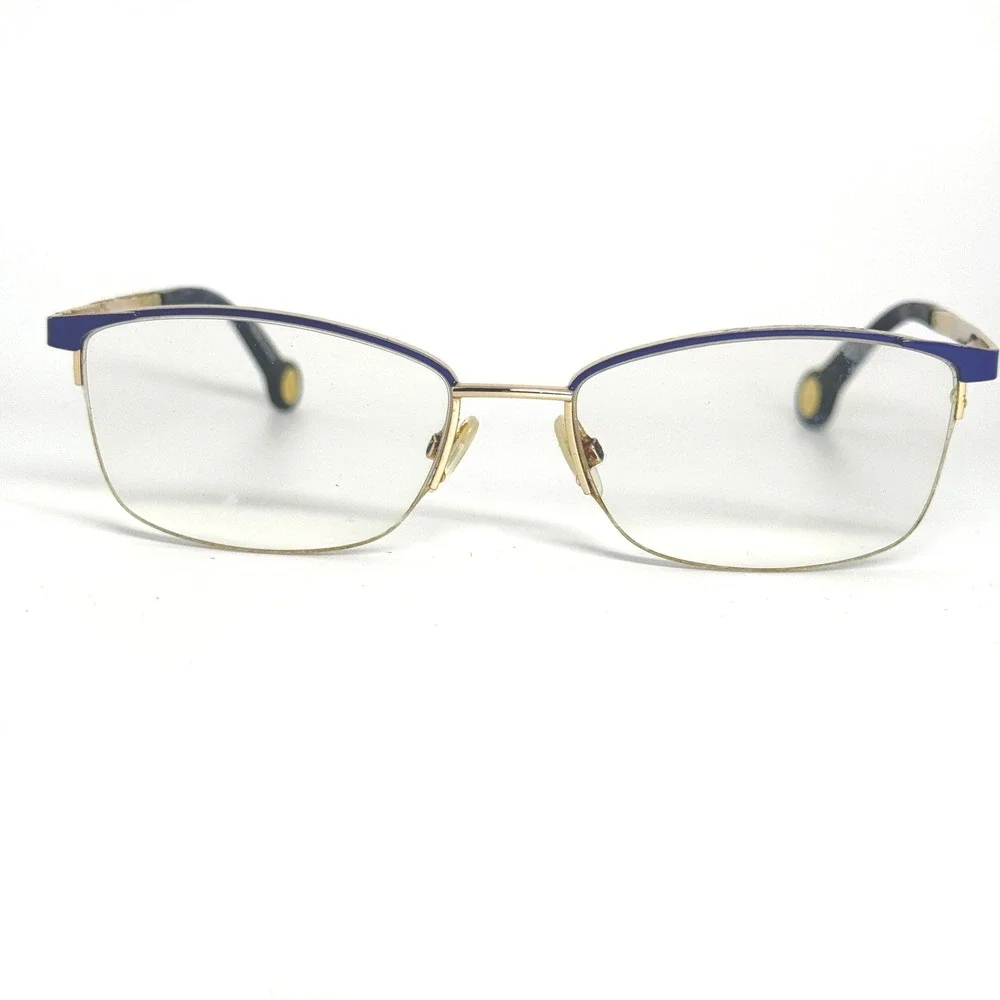 Carolina Herrera VHE077K 0354‎ Gold Blue Rectangular Eyeglasses Frames 22187